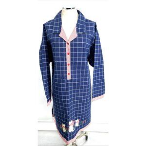 Stan Herman Dress 3X Plus Blue White Red Cotton Cats Applique NWT Whimsical